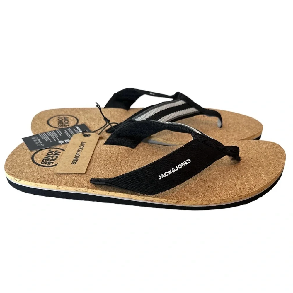 JACK & JONES Mens Logo Flip Flops‎ Sandals Black Summer Beach Shoes Size 12 New